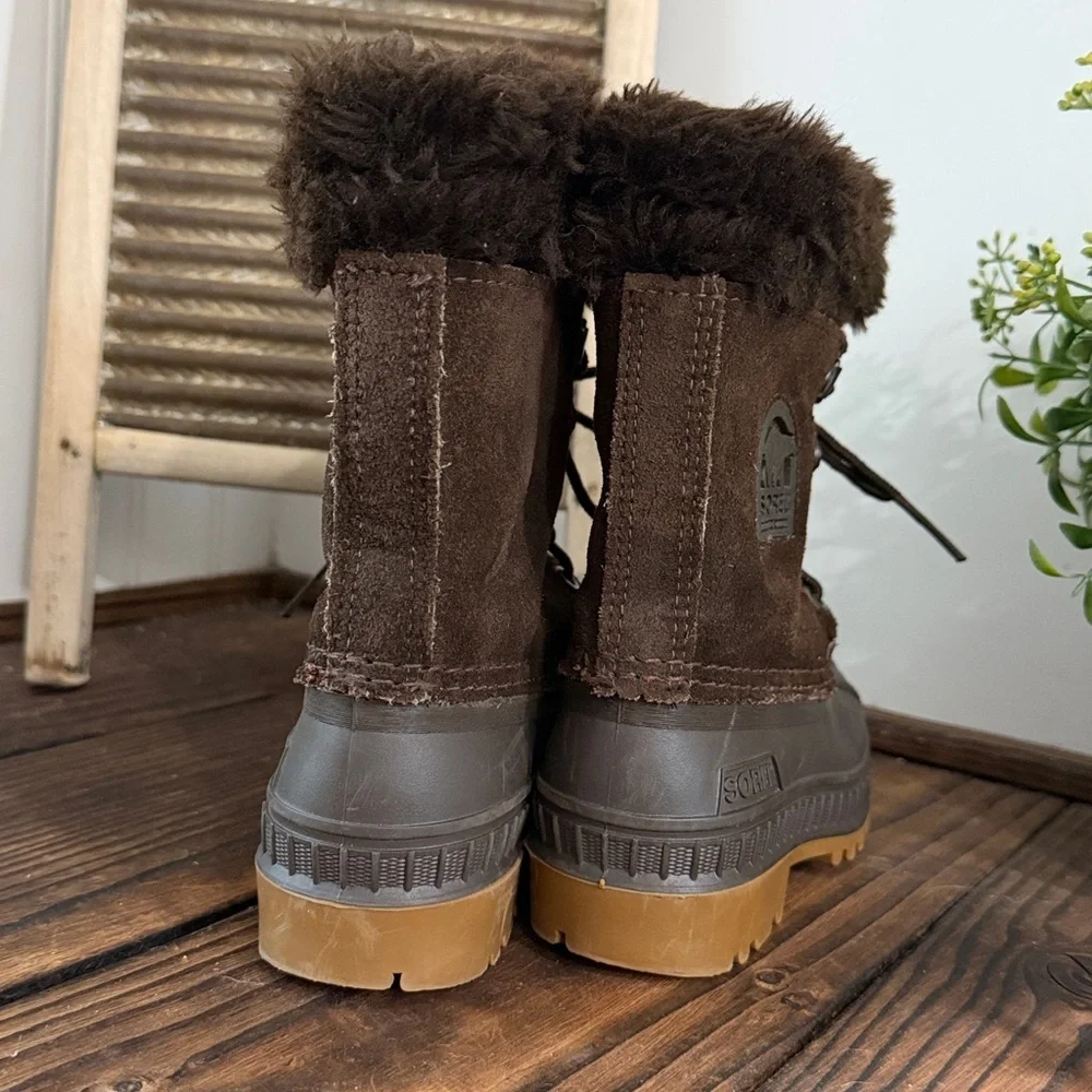 Sorel Kaufman Dark Brown Leather Boots with Fur Lining